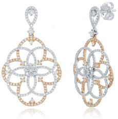 LARGE 1.81CT DIAMOND 14KT WHITE & ROSE GOLD 3D MULTI CIRCULAR HANGING EARRINGS