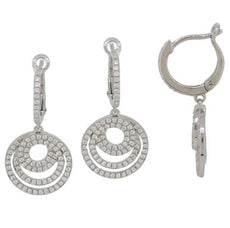 ESTATE .89CT DIAMOND 14K WHITE GOLD 3D MULTI CIRCULAR LEVERBACK HANGING EARRINGS