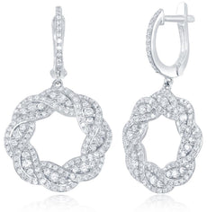 LARGE 1.44CT DIAMOND 14KT WHITE GOLD INFINITY FLOWER CIRCULAR HANGING EARRINGS