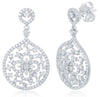 ESTATE LARGE 1.73CT DIAMOND 14K WHITE GOLD FLOWER OPEN FILIGREE HANGING EARRINGS