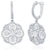 LARGE 1.48CT DIAMOND 14KT WHITE GOLD MULTI FLOWER 4 LEAF CLOVER HANGING EARRINGS