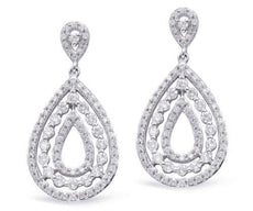 ESTATE .96CT DIAMOND 14KT WHITE GOLD CLASSIC OPEN TEAR DROP FUN HANGING EARRINGS