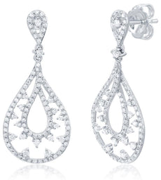 ESTATE 1.0CT DIAMOND 14K WHITE GOLD DOUBLE TEAR DROP ETOILE FUN HANGING EARRINGS