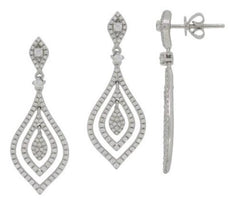ESTATE .81CT DIAMOND 14K WHITE GOLD 3D CLASSIC TRIPLE TEAR DROP HANGING EARRINGS