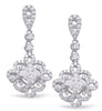 ESTATE 1.05CT DIAMOND 14K WHITE GOLD 3D INVISIBLE SQUARE FLOWER HANGING EARRINGS