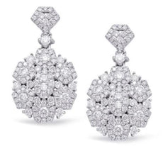ESTATE LARGE 1.43CT DIAMOND 14KT WHITE GOLD 3D MULTI FLOWER FUN HANGING EARRINGS