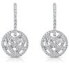 LARGE 1.09CT DIAMOND 14K WHITE GOLD 3D CIRCULAR CRISS CROSS FUN HANGING EARRINGS