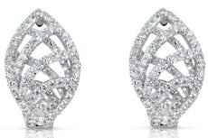 ESTATE .78CT DIAMOND 14KT WHITE GOLD 3D LEAF CRISS CROSS FUN HANGING EARRINGS