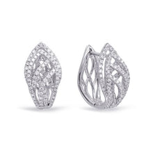 WIDE .8CT DIAMOND 14K WHITE GOLD DOUBLE LEAF CRISS CROSS HUGGIE HANGING EARRINGS
