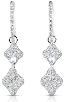 .88CT DIAMOND 14KT WHITE GOLD 3D DOUBLE 4 LEAF CLOVER LOVE KNOT HANGING EARRINGS