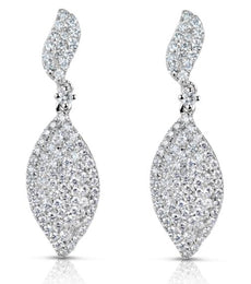 LARGE 1.21CT DIAMOND 14KT WHITE GOLD 3D DOUBLE LEAF PAVE FUN HANGING EARRINGS