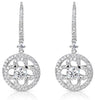LARGE 1.12CT DIAMOND 14KT WHITE GOLD CIRCULAR FLOWER SOLITAIRE HANGING EARRINGS