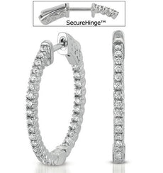 ESTATE 1.01CT DIAMOND 14K WHITE GOLD 3D CLASSIC INSIDE OUT HOOP HANGING EARRINGS