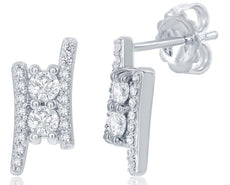 ESTATE .88CT DIAMOND 14KT WHITE GOLD 3D CLASSIC TWO STONE LOVE HANGING EARRINGS