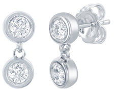 .80CT DIAMOND 14KT WHITE GOLD 3D CLASSIC TWO STONE BEZEL FUN HANGING EARRINGS