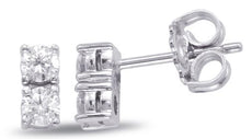 ESTATE .60CT DIAMOND 14K WHITE GOLD 3D CLASSIC 2 STONE ROUND PRONG STUD EARRINGS