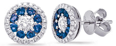 1.12CT DIAMOND & AAA SAPPHIRE 14KT WHITE GOLD 3D CIRCULAR FLOWER STUD EARRINGS