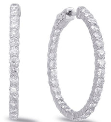 LARGE 3.9CT DIAMOND 14K WHITE GOLD SHARED PRONG INSIDE OUT HOOP HANGING EARRINGS