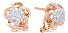 ESTATE .65CT DIAMOND 14KT WHITE & ROSE GOLD 3D FLOWER CLUSTER CLIP ON EARRINGS