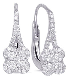 .58CT DIAMOND 14K WHITE GOLD CLASSIC FOUR LEAF CLOVER LEVERBACK HANGING EARRINGS