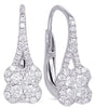 .58CT DIAMOND 14K WHITE GOLD CLASSIC FOUR LEAF CLOVER LEVERBACK HANGING EARRINGS