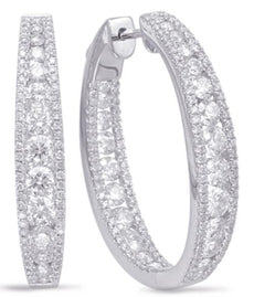 LARGE 3.75CT DIAMOND 14KT WHITE GOLD 3D INSIDE OUT HUGGIE HOOP HANGING EARRINGS