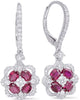 2.38CT DIAMOND & AAA RUBY 14KT WHITE GOLD OVAL & ROUND FLOWER HANGING EARRINGS
