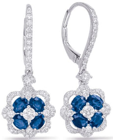 LARGE 2.42CT DIAMOND & AAA SAPPHIRE 14K WHITE GOLD OVAL & ROUND HANGING EARRINGS