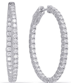 LARGE 2.31CT DIAMOND 14KT WHITE GOLD 3D 4 PRONG INSIDE OUT HOOP HANGING EARRINGS