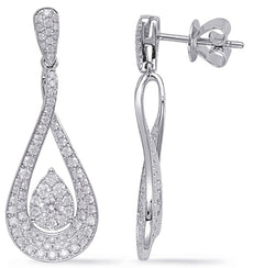 1.26CT DIAMOND 14KT WHITE GOLD CLASSIC TEAR DROP INFINITY PAVE HANGING EARRINGS
