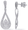 1.26CT DIAMOND 14KT WHITE GOLD CLASSIC TEAR DROP INFINITY PAVE HANGING EARRINGS