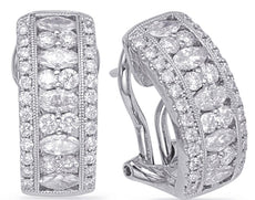 WIDE 1.20CT DIAMOND 14KT WHITE GOLD 3D ROUND & MARQUISE CLIP ON HANGING EARRINGS