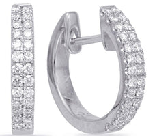 ESTATE .24CT DIAMOND 14KT WHITE GOLD 3D CLASSIC TWO ROW HUGGIE HANGING EARRINGS