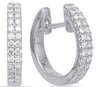 ESTATE .24CT DIAMOND 14KT WHITE GOLD 3D CLASSIC TWO ROW HUGGIE HANGING EARRINGS