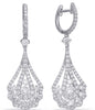 LARGE 2.01CT DIAMOND 14KT WHITE GOLD 3D FLOWER TEAR DROP HUGGIE HANGING EARRINGS