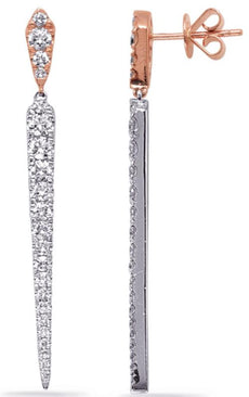 1.46CT DIAMOND 14KT WHITE & ROSE GOLD 3D GRADUATING JOURNEY BAR HANGING EARRINGS