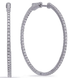 LARGE 1.10CT DIAMOND 14KT WHITE GOLD 3D ROUND INSIDE OUT HOOP HANGING EARRINGS