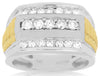 ESTATE LARGE 1.0CT ROUND DIAMOND 14KT TWO TONE GOLD CLASSIC THREE ROW MEN'S RING