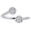 ESTATE .47CT DIAMOND 18KT WHITE GOLD 3D DOUBLE FLOWER CLUSTER SEMI ETERNITY RING