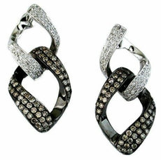 1.17CT WHITE & CHOCOLATE FANCY DIAMOND 14KT WHITE GOLD 3D DOUBLE LINK EARRINGS