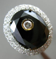 ESTATE LARGE 15.33CT WHITE & BLACK DIAMONDS 18KT WHITE GOLD HALO ENGAGEMENT RING