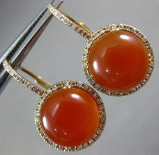 ESTATE 7.30CT DIAMOND & RED AGATE 14KT YELLOW GOLD ROUND HALO LEVERBACK EARRINGS