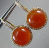 ESTATE 7.30CT DIAMOND & RED AGATE 14KT YELLOW GOLD ROUND HALO LEVERBACK EARRINGS