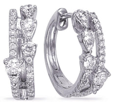 .51CT DIAMOND 14KT WHITE GOLD 2 ROW ROUND & PEAR SHAPE HUGGIE HANGING EARRINGS