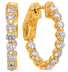 1.13CT DIAMOND 14KT YELLOW GOLD 3D SHARED PRONG INSIDE OUT HOOP HANGING EARRINGS