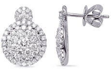 LARGE 1.73CT DIAMOND 14KT WHITE GOLD CLUSTER ROUND CLASSIC HALO HANGING EARRINGS