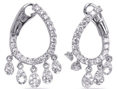 1.41CT DIAMOND 14KT WHITE GOLD CLASSIC SIDEWAYS HOOP CHANDELIER HANGING EARRINGS