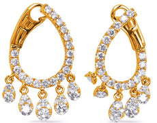 1.41CT DIAMOND 14K YELLOW GOLD CLASSIC SIDEWAYS HOOP CHANDELIER HANGING EARRINGS