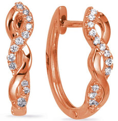 .13CT DIAMOND 14KT ROSE GOLD 3D CLASSIC INFINITY LOVE HUGGIE HANGING EARRINGS