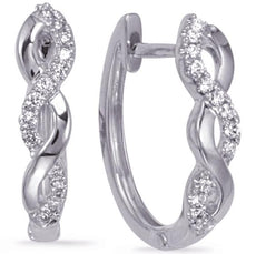 .13CT DIAMOND 14KT WHITE GOLD 3D CLASSIC INFINITY LOVE HUGGIE HANGING EARRINGS